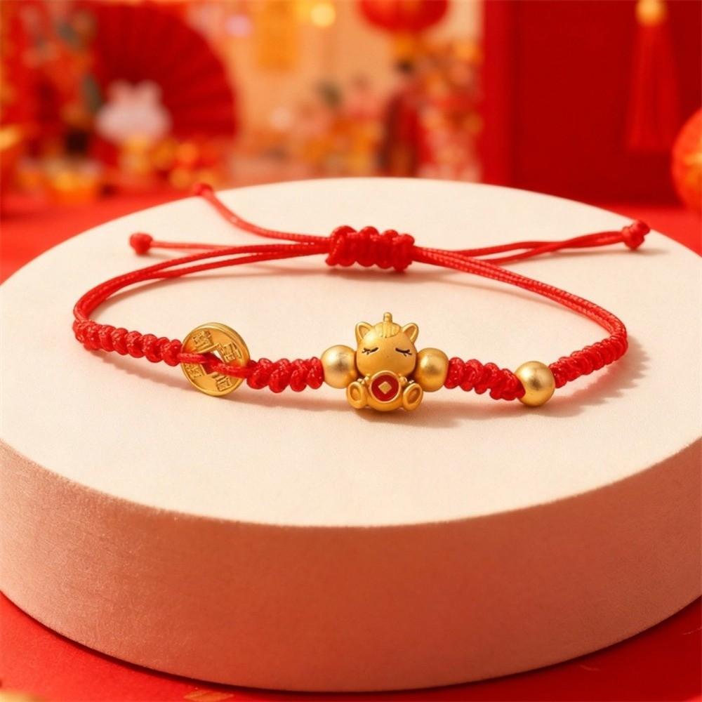 Golden Jewelry Zodiac Bracelet Braided Red Thread Rope Lucky Bracelet Feng Shui Amulet  Party Gift