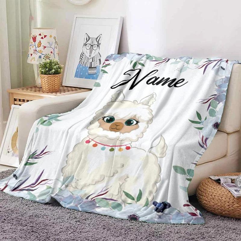 Personalized Name Blanket Cartoon Animal Exclusive Print Name Flannel Blanket Fun Gift Blanket