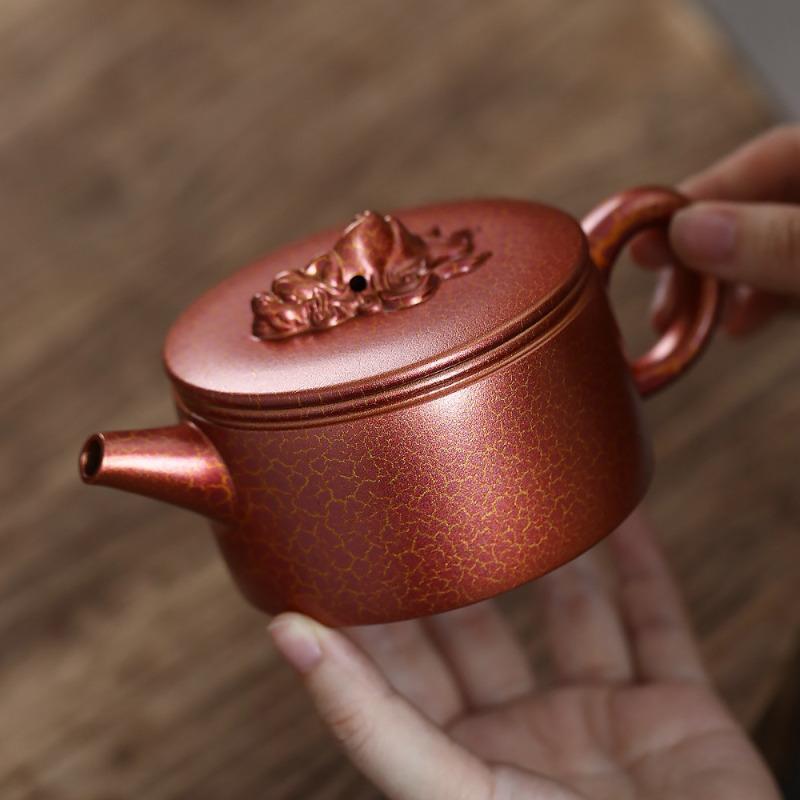 280ml Yixing Purple Clay Teapot Handmade Large Caliber Pot Raw Ore Dragon's Blood Sand Conch Roasting Tea Maker Kettle Zisha Tea