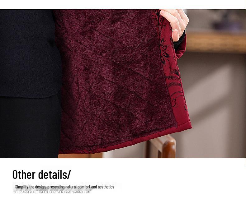 Elderly Women's Mid-Length Winter Coats: Cotton Padded, Fleece-Lined Outerwear