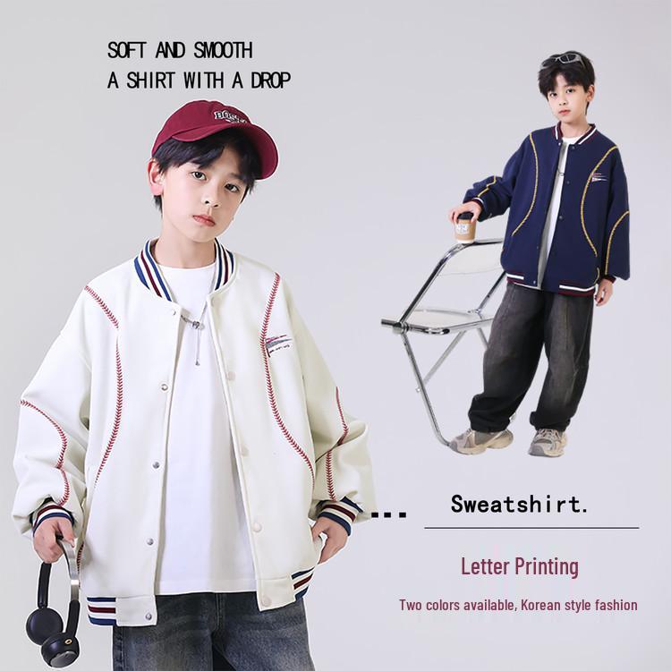 2026 Retro High Street Baseballjacke für Jungen mit Stickerei - Schwere Freizeit-Frühlings-/Herbst-Oberbekleidung