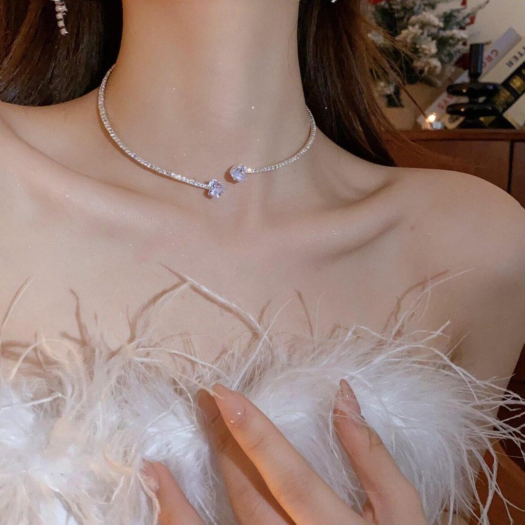 Elegant Zircon Water Drop Tassel Necklace: Double-Layer Light Luxury Collarbone Chain