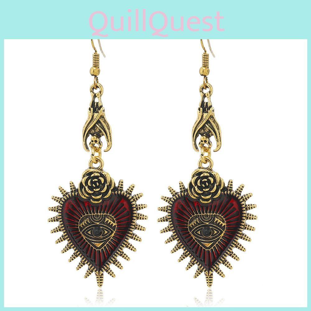 Gothic Heart Retro Earrings With Bloodshot Eye And Bat Motif For Punk Enthusiasts Fashion