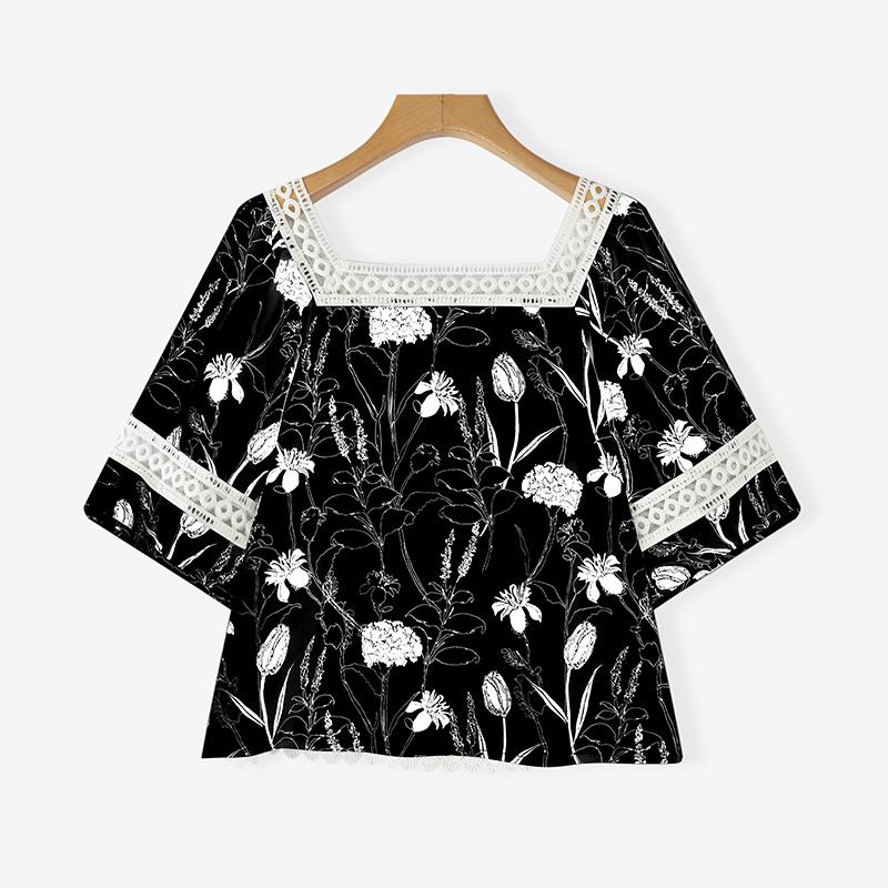 

ZANZEA Женская повседневная блузка с квадратным вырезом, пышными короткими рукавами и кружевной отделкой, свободного кроя 2XL