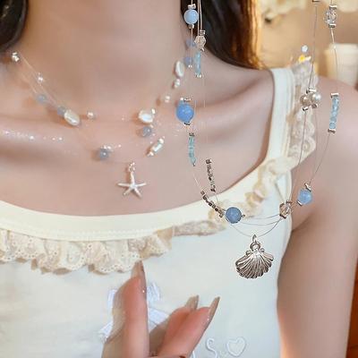 Starfish Shell Necklace Beach Vacation Style Pendant Necklace for Women Fashion Collarbone Chain Summer Sweet Jewelry Gift