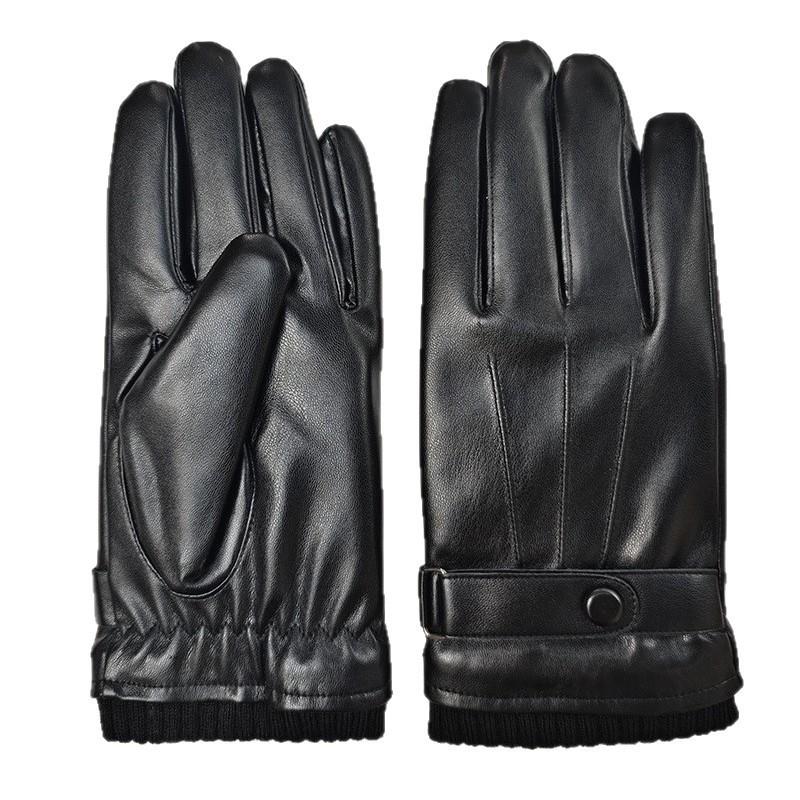 Mens Winter Pu Leather Touch Screen Gloves For Commuting And Cold Protection