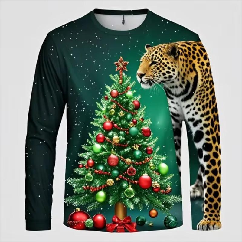 

Рождественские мужские повседневные футболки с длинным рукавом в стиле хип-хоп Харадзюку с цифровым принтом динозавра для мужчин 5XL