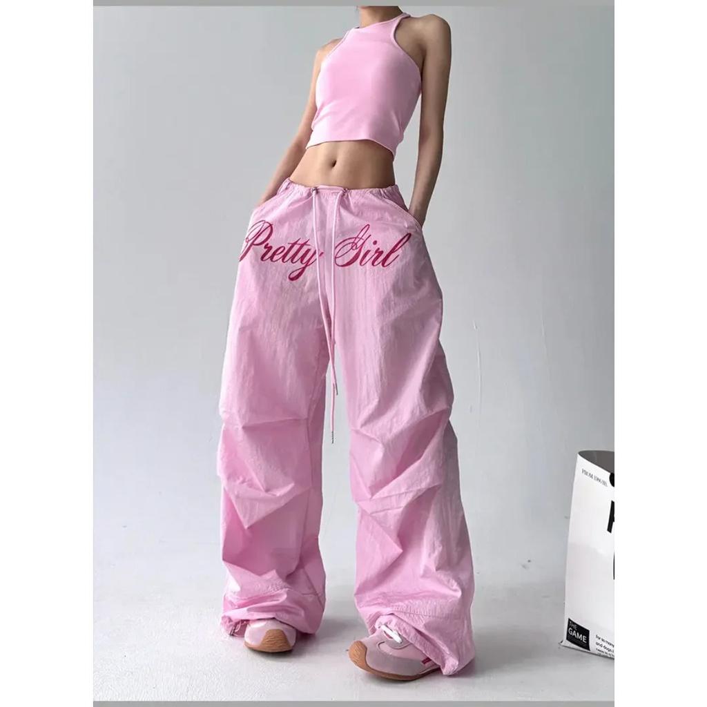 VIONA American Retro Hot Girl Hip Hop Letter Wide-Leg Pants Women Loose Pleated Design Dancing Trousers Summer Quick-Dry Pants
