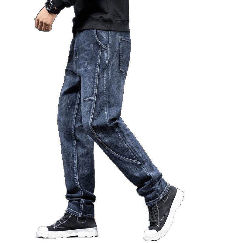 Spring and Autumn Stitching Stretch Plus Fat Plus Jeans Men's Men's Loose Straight Trousers Men's Pants