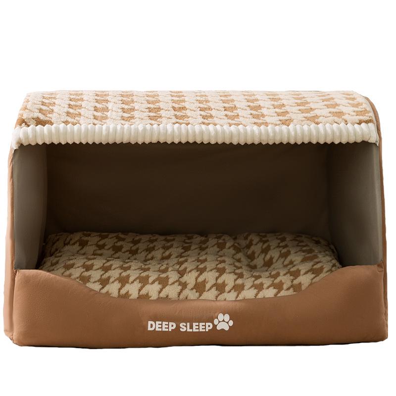 Houndstooth Dog Bed for Large Dogs & Cats - Autumn/Winter Deep Sleep Bed