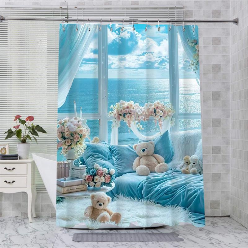 Tapeta Widok na Morze Zasłona Kąpielowa Zasłona Prysznicowa do Łazienki Wodoodporna z 12 Haczykami Dekoracja Domu Darmowa Wysyłka