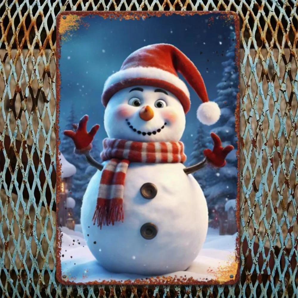FestiveXmasSnowmanSign 1pc Festive Christmas Snowman Metal Sign - Durable Waterproof, Pre-Drilled for Home/Kitchen