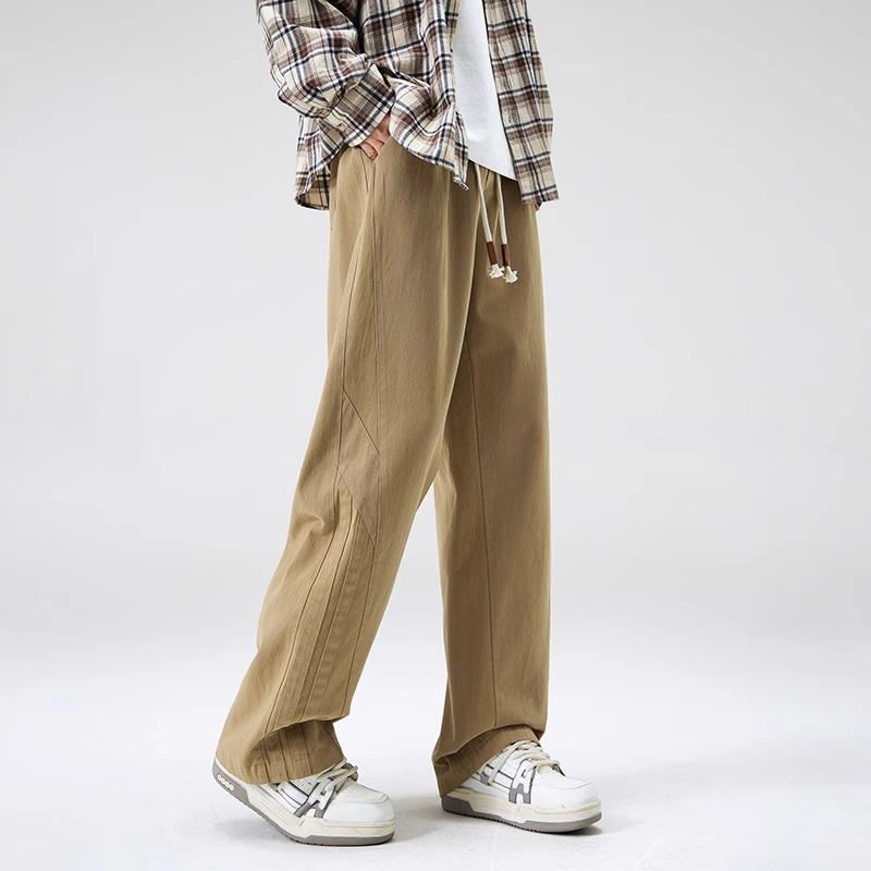 American trendy casual pants men's loose straight khaki overalls spring and autumn drape wide-leg trousers