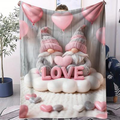Valentines Day Romantic Love Gnome Printed Blanket Quality Cozy Soft Warm Flannel Blanket Throw Blanket For Room Office Campin