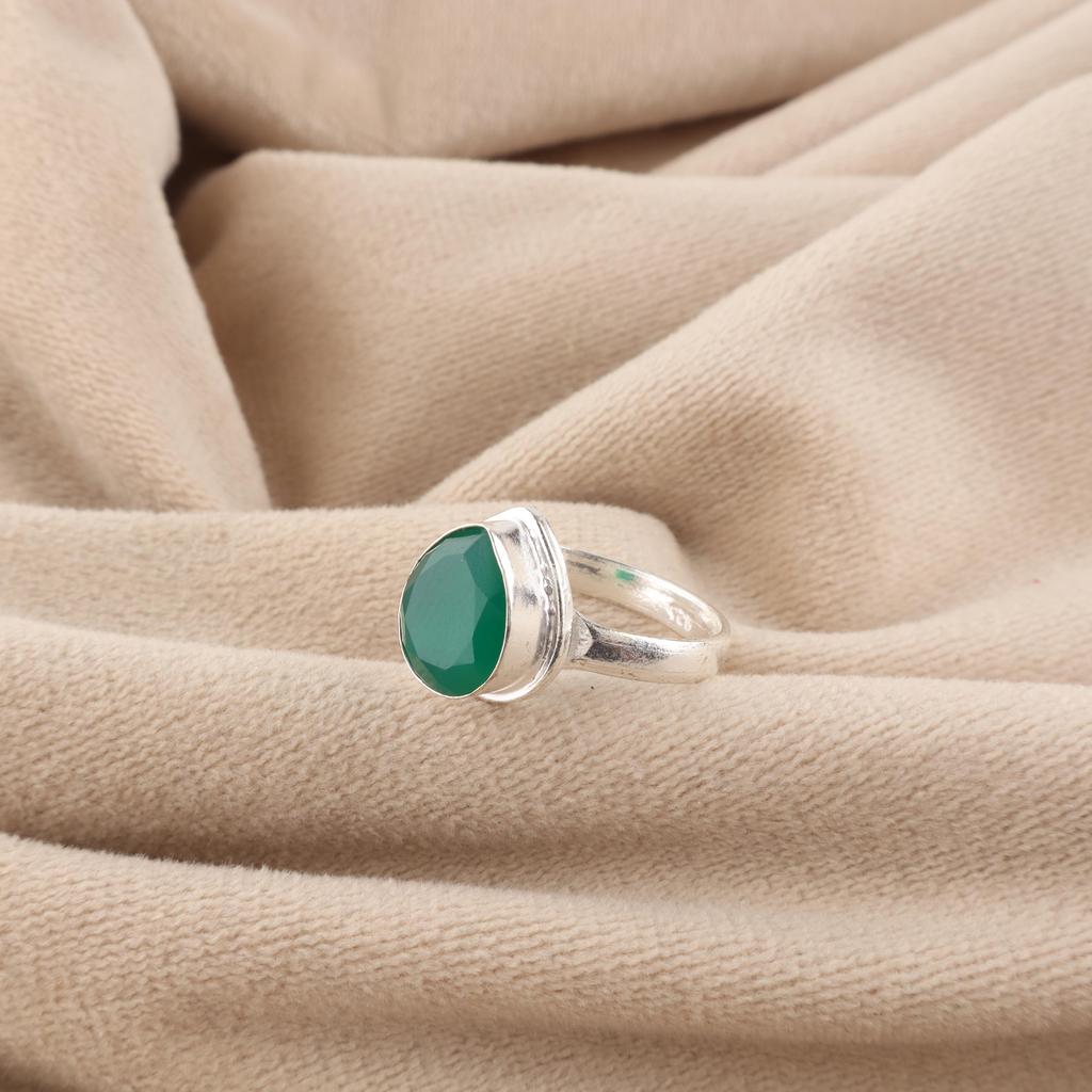 Green Onyx gemstone 925 Sterling Silver Handcrafted Jewelry Women Ring Anniversary Gift RR-76-18
