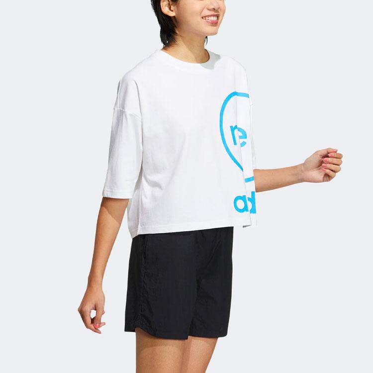 Adidas Neo Alphabet Logo Print Round Neck Half Sleeve T-Shirt Women Tops White HN6605