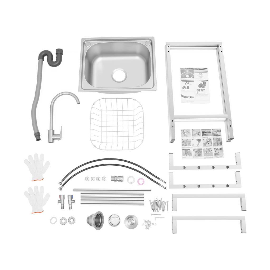 Stainless Steel Utility Sink Freestanding Single Bowl Basin Sink with Faucet and Stand,Commercial Kitchen Washing Station