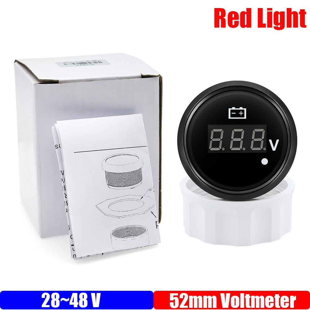 8-32V,28-48V 52mm Voltmeter with Warning Red Light Digital 52mm Voltage Car Gauge Waterproof Auto Marine Yacht 12V24V36V