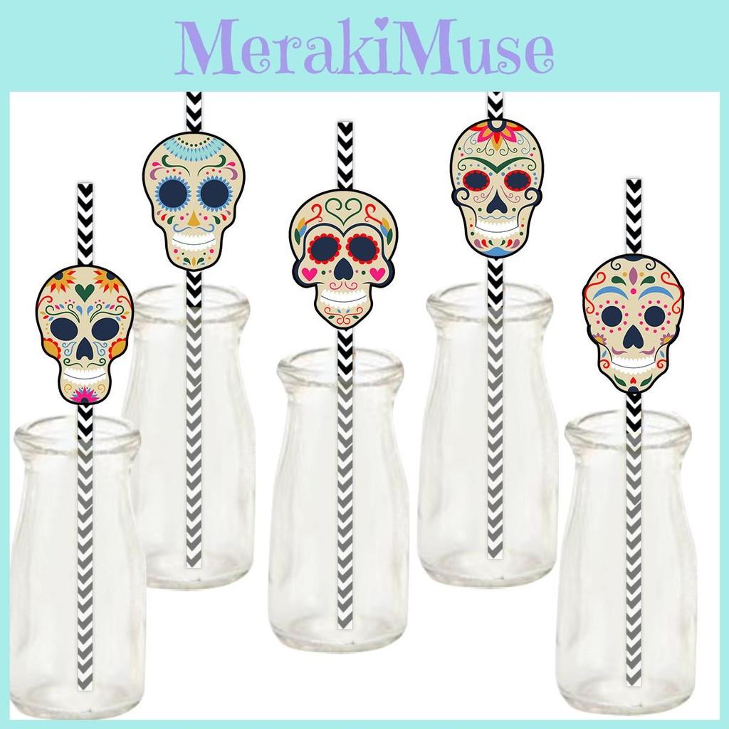 Of The Day Dead Party Decorations With Skull Paper Straws For Event Decor