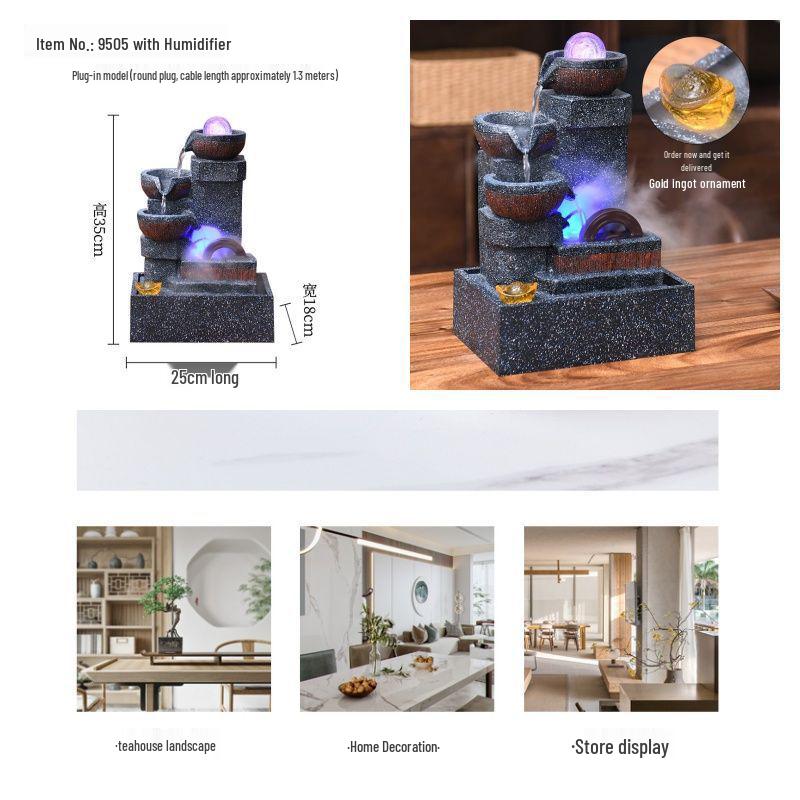 Popular Resin Water Feature: Small Zen Desktop Fountain for Wealth and Tranquility