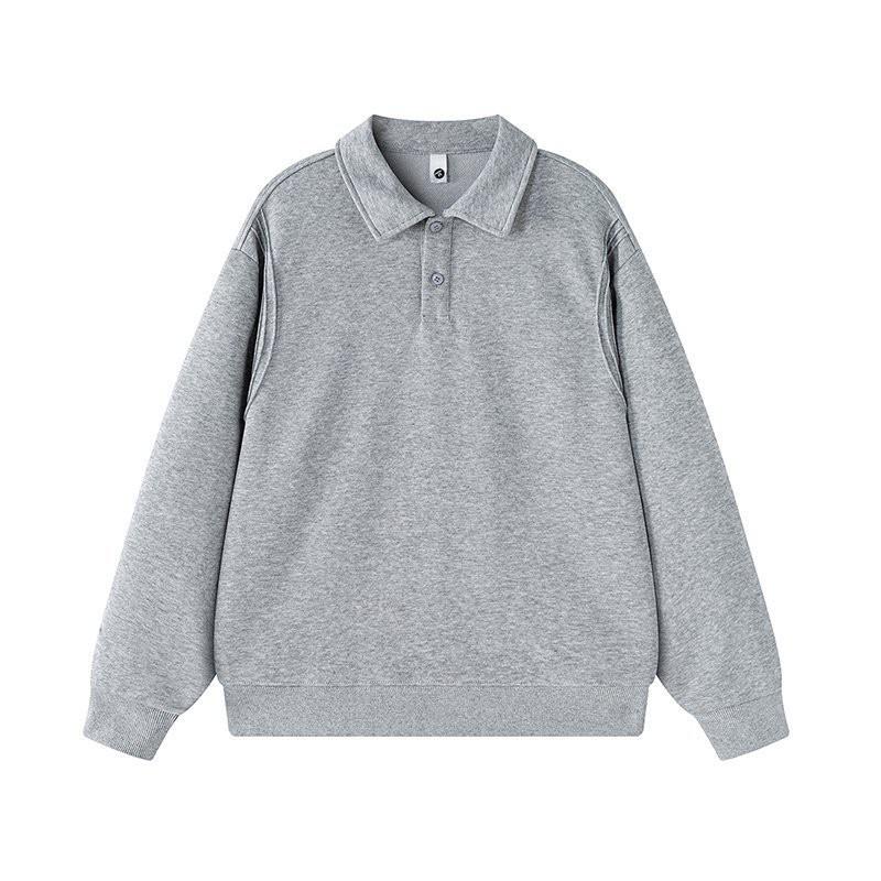 Mens Casual Turn-Down Collar Sweatshirt Loose Fit Solid Color Fashion Top Daily Wear