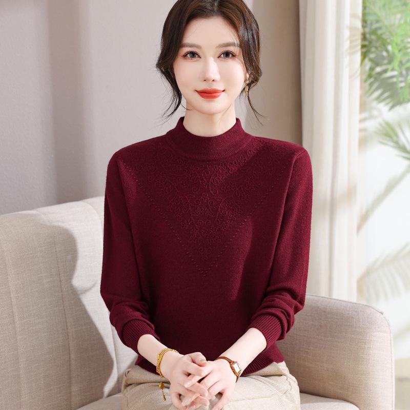 Autumn Thick Knit Lapel Sweater for Middle-Aged Women 50+
