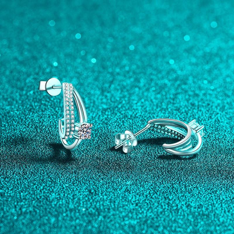Sterling Double Layer Earrings Women With Moissanite Zircon Minimalist Chic Design 2025