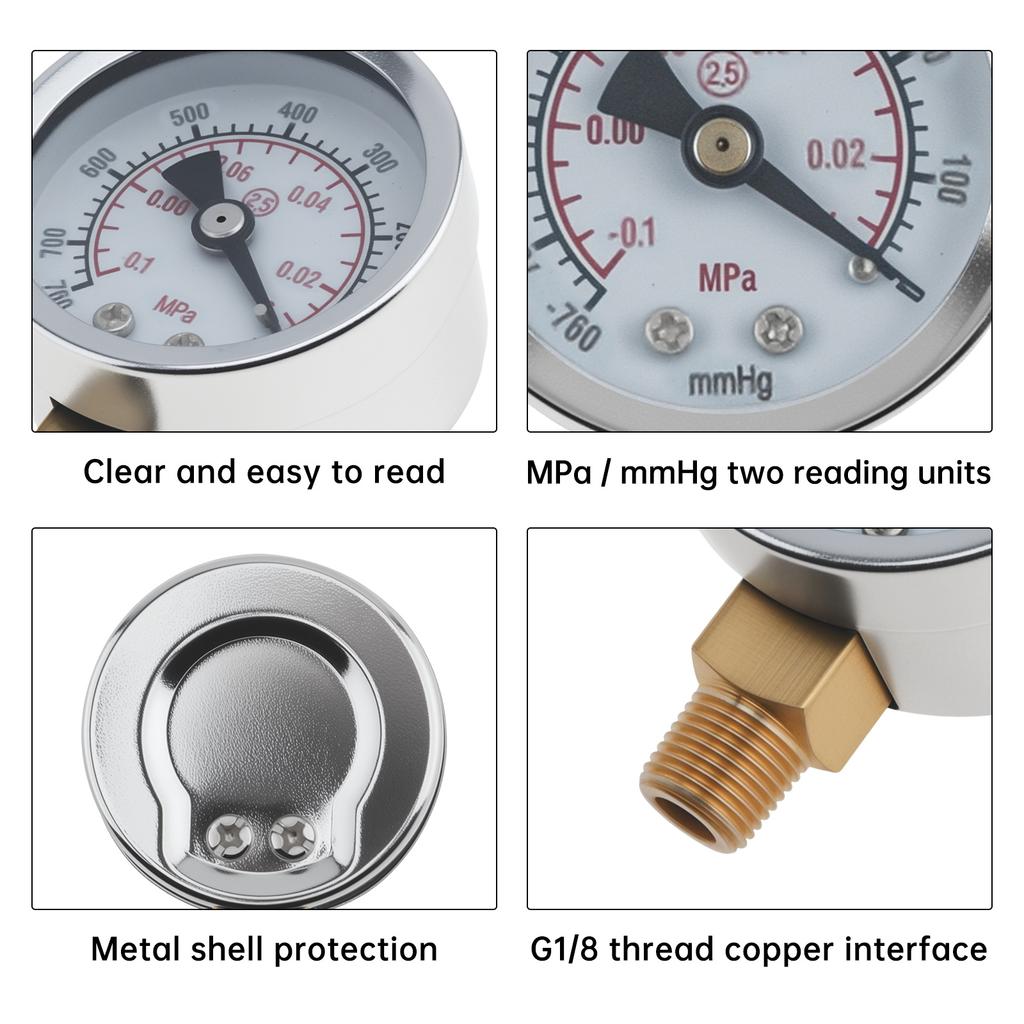 -0.1~0 MPa Vacuum Pressure Gauge 1/8 Inch NPT 0-150psi Pressure Gauge for Air Pump Oil Water Separator Filter Pneumatic Tools