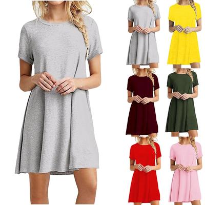 Mote kvinner Casual kortermet solid dame løs mini kjole