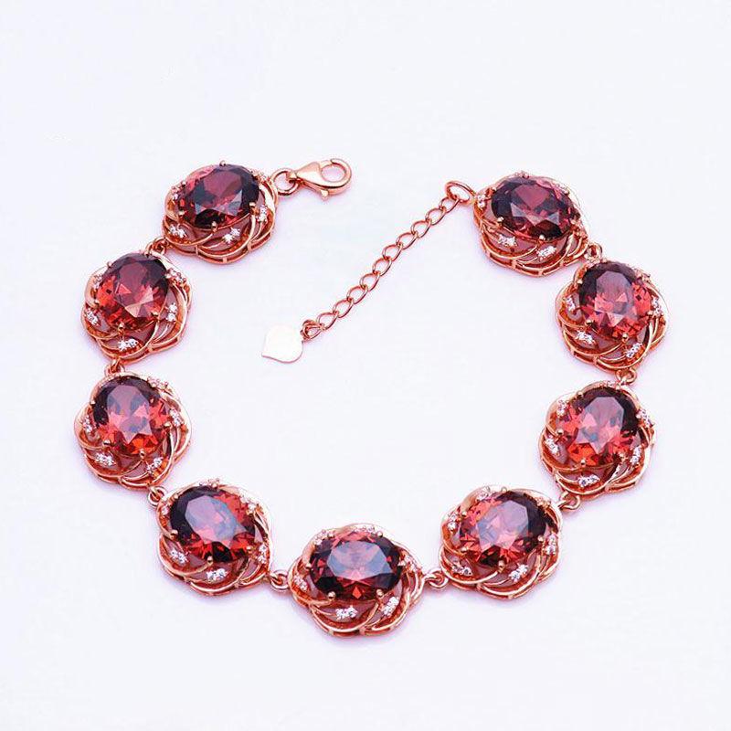 Пурпурно-золотой кофейный цвет драгоценный камень яйцо поверхность браслет роскошный розовое золото дымчатый циркон цветок браслет (17cm+3cm adjustment chain)