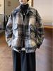 Unisex Retro Plaid Woolen Long-Sleeve Shirt Jacket for Autumn