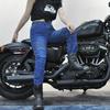 Womens Vintage Stretch Motorcycle Jeans Protective Riding Pants Motocross Racing