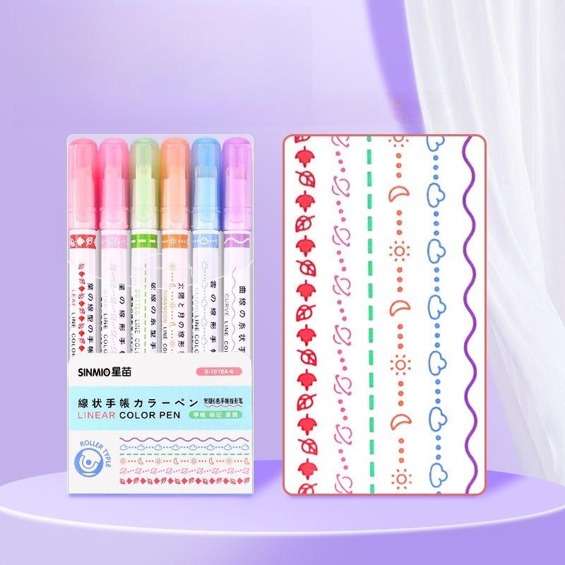 Flower-shaped Contour Pen, Double-line Wavy Curve Pen, Quick-drying Marker Notebook Pen, Colored Student Stationery Highlighter Pen