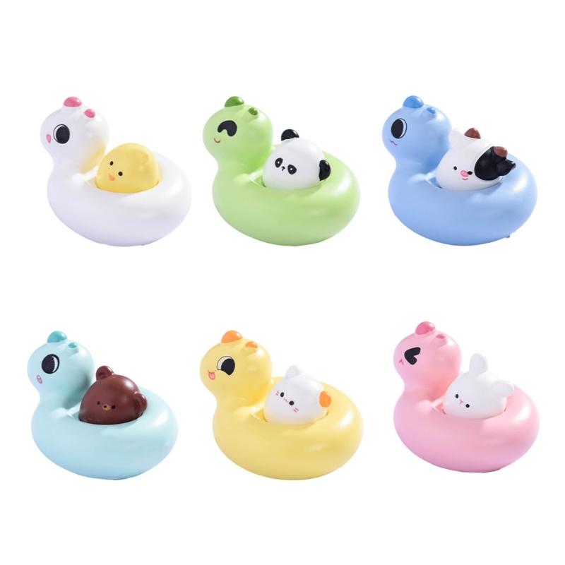 6PCS Cartoon Animal With Swimming Rings Desktop Ornaments Perfect for Kids Room and Landscape Potted Plant Decoration