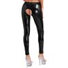 Women's Wetlook Leather Leggings Elastic Waistband Cutout Tights Pants High-Waisted Trousers