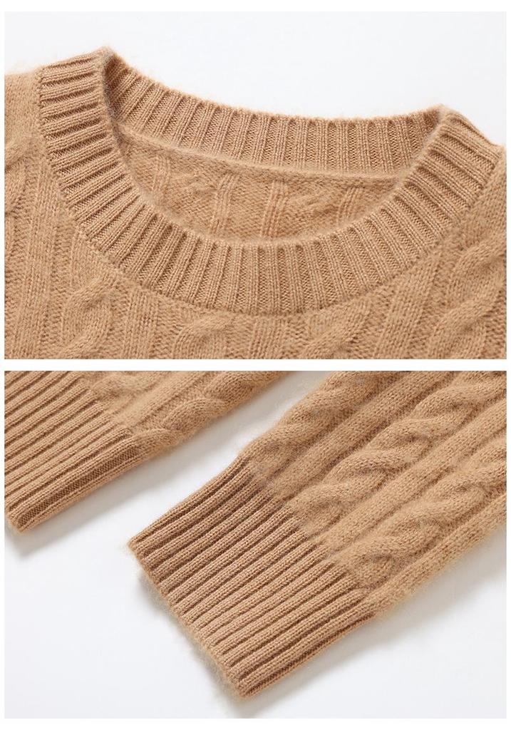 Women's Soft Cashmere Bamboo Leaf Sweater - Double-Strand, Round Neck, Perfect for Autumn and Winter