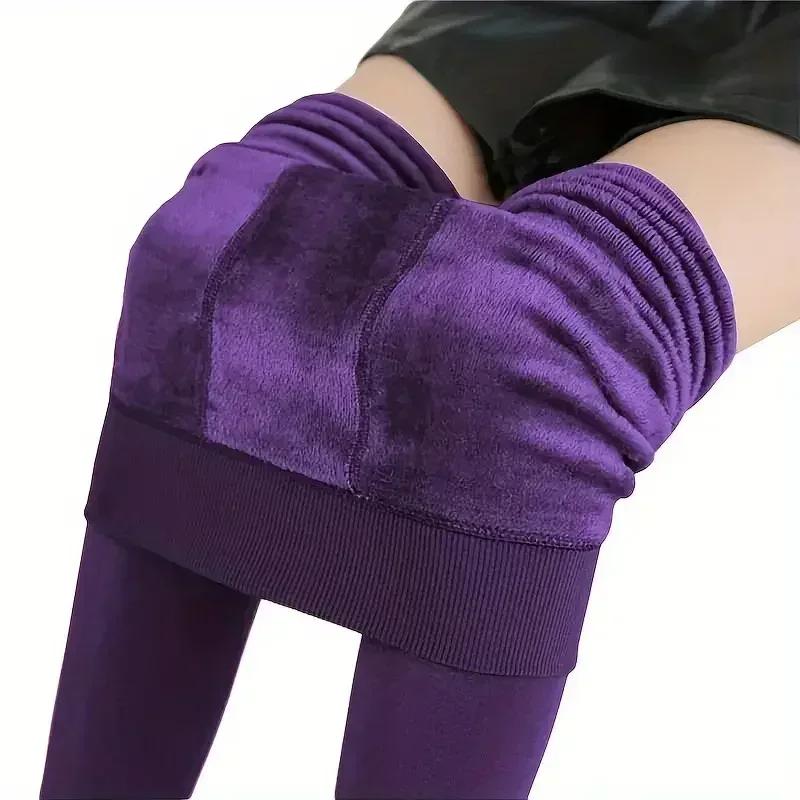 

Colorful Fleece Lined Tights Winter Women Thermal Pantyhose for Female Panty Polar Skin Black Effect Stockings Thermal Leggings One Size фіолетовий