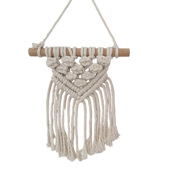 Boho geflochtenes Wandbehang, Geometrischer Wandbehang, Geknüpfter Baumwollseil Wandbehang mit Quasten für Zuhause Schlafzimmer Kinderzimmer Eingangsbereich Wandkunst