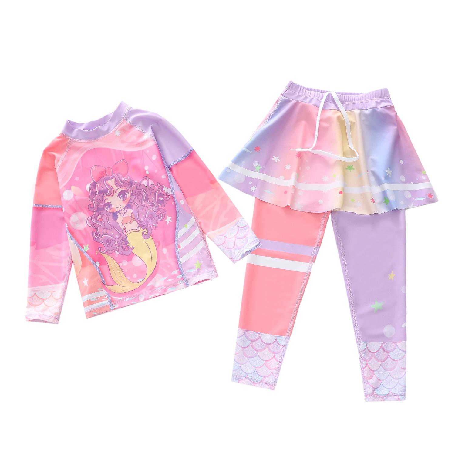 Children s Certified Two-Piece Long Sleeve Swim Set with Skirt