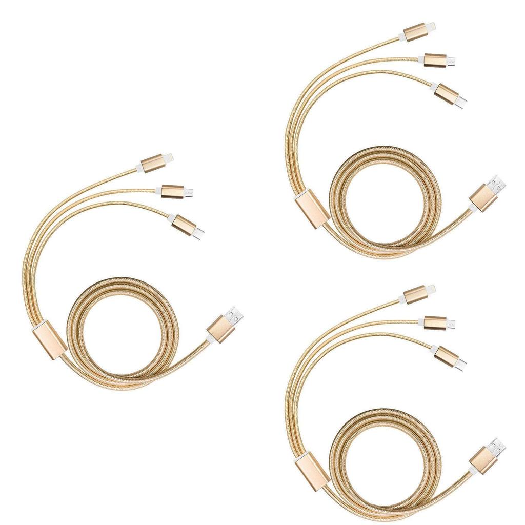 For Universal 3in1 Nylon Braided Data Cable With Fast Charging For Apple Huawei Samsung Devices