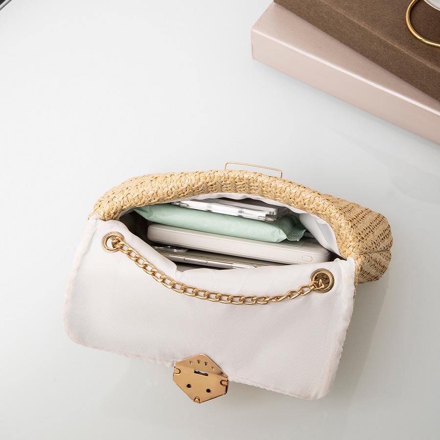 2024 Summer Trend Women's Straw Crossbody Handbag with Diamond Lock and Chain