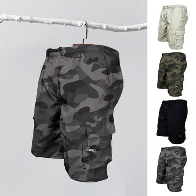 Männer Cargo-Shorts Kordelzug Elastische Taille Mehrere Reißverschlusstaschen Einfarbig Lose Weich Atmungsaktiv