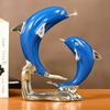 Dolphin Figurine Simulation Dolphin Sculpture Resin Handicrafts Blue Fish Couple Statues Ocean Home Decoration Accessories