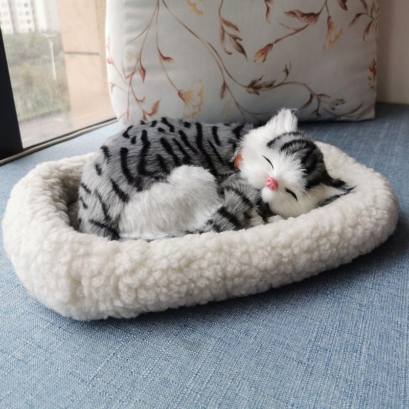 Breathing Simulation Cat Figurine, Realistic Animal Ornament for Home Tabletop Decoration