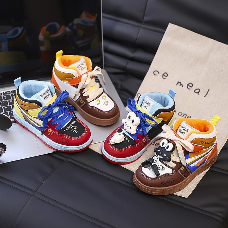 Children's high-top mandarin duck shoes 2025 autumn new fashion boys handsome board shoes girls foreign doll sports shoes
