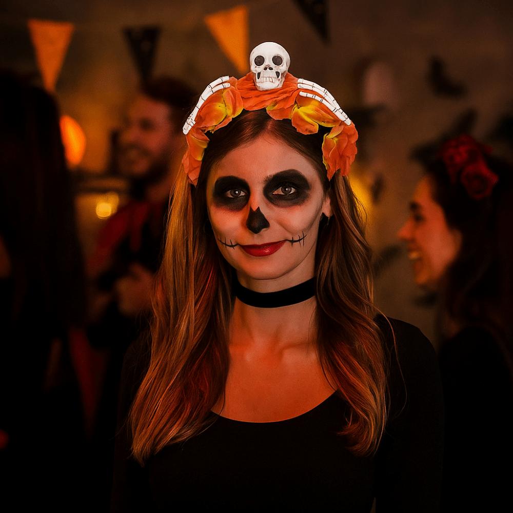 Halloween Decor Skull Head Headband Simulation Flower Gothic Flower Hairband  Photography Props