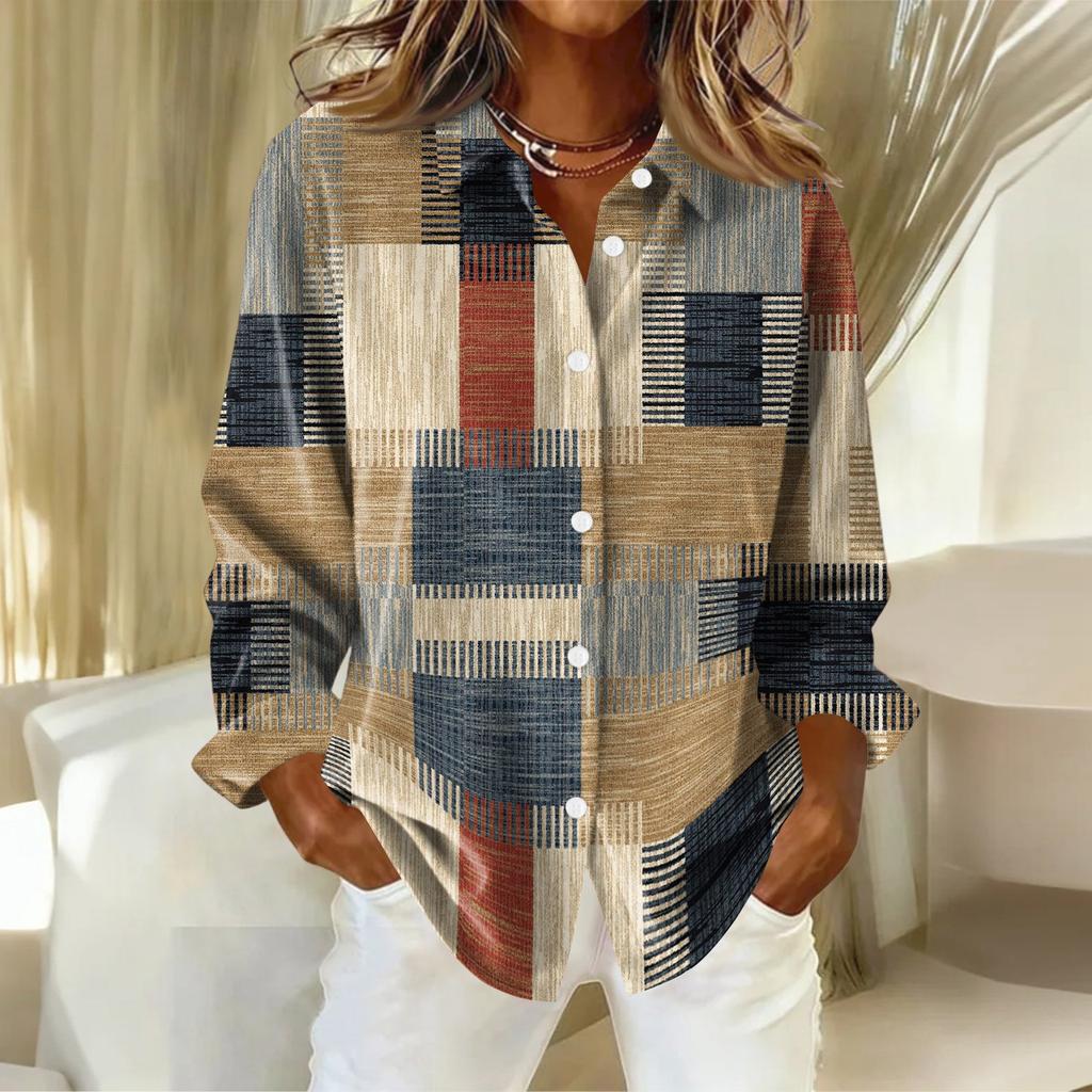 Damen Hemd Bluse Weihnachtsdruck Knopf Langarm Casual Basic Hemdkragen Normales Oberteil