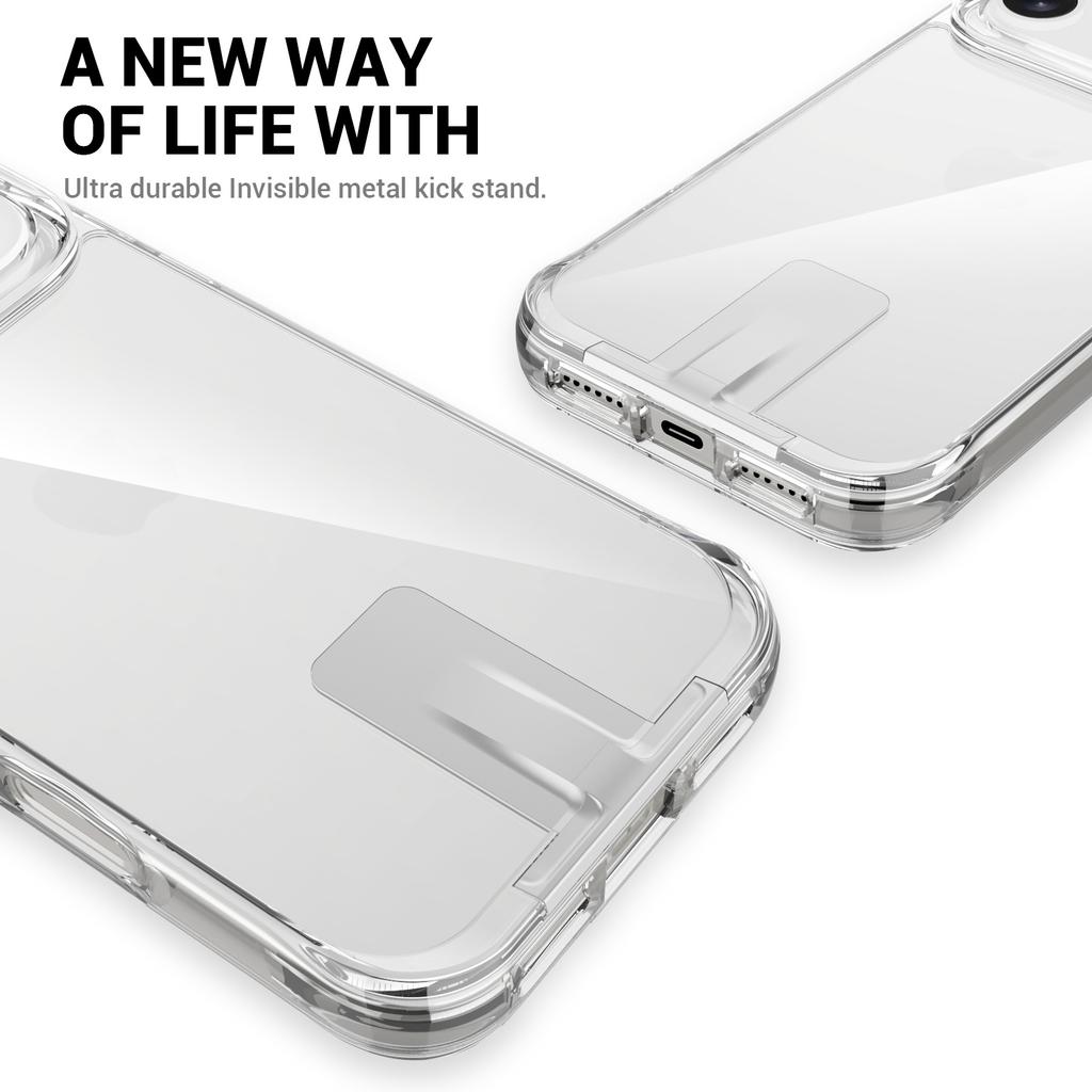 For iPhone 17 Pro Case TPU+PC Transparent Phone Cover with Kickstand