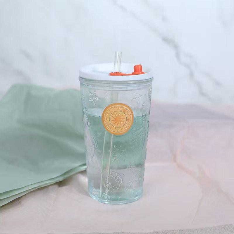 

Glass Coffee Cup with High Aesthetic Value, Embossed Straw, Juice Cup, Practical Gift for Opening Event, Glass Cup -