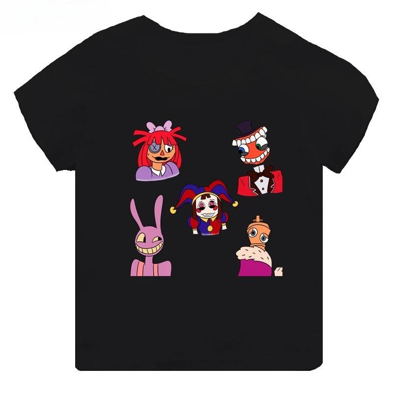 High-quality Casual Cotton T-shirts Boys Girls Cute Short-sleeved New Digital Circus Print T-shirts for Girls, Children's Tops